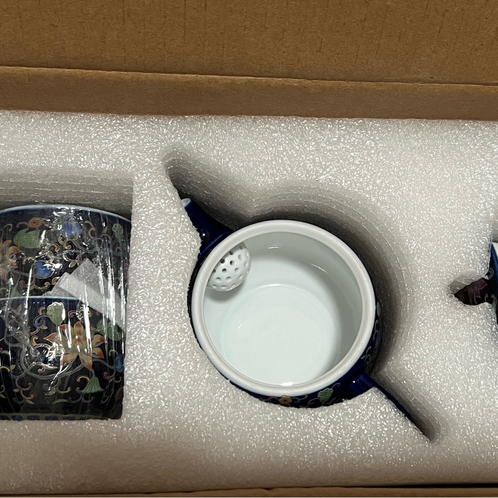 Elegant Blue Floral Teapot Set